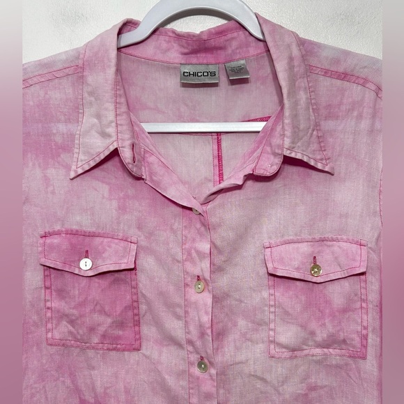 Chicos 100% Linen Tie Dye Sleeveless Button Up Shirt - Picture 2 of 6